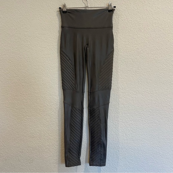 Spanx Faux Leather Moto Leggings in Olive Green - Picture 2 of 4